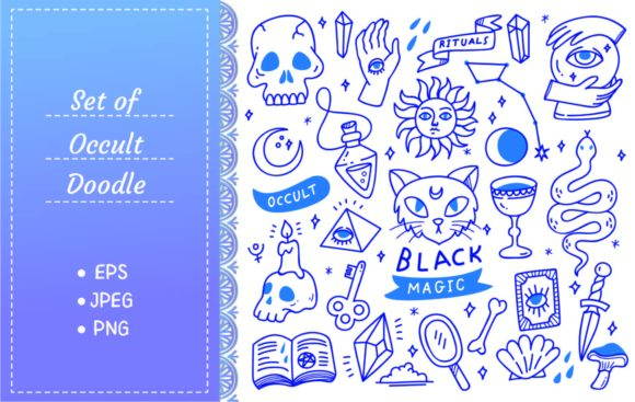 Download Set of Occult Doodles, Mystical Object - Occult Collection