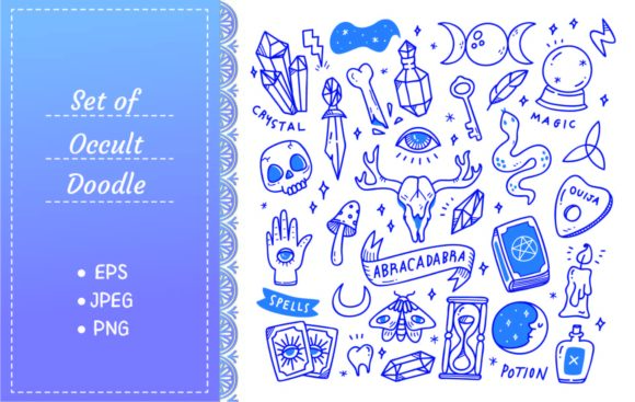 Download Set of Occult Doodles, Mystical Object - Occult Collection