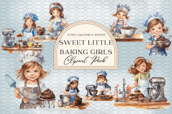 Download Watercolor Sweet Little Baking Girls - Baking Collection