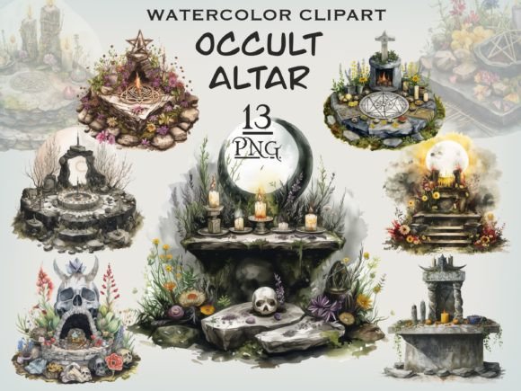 Download Watercolor Occult Altar PNG Bundle - Occult Collection